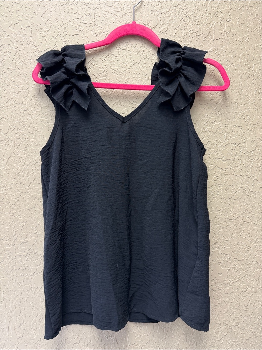 Entro Small Ruffled Shoulder V-Neck Black Camisole